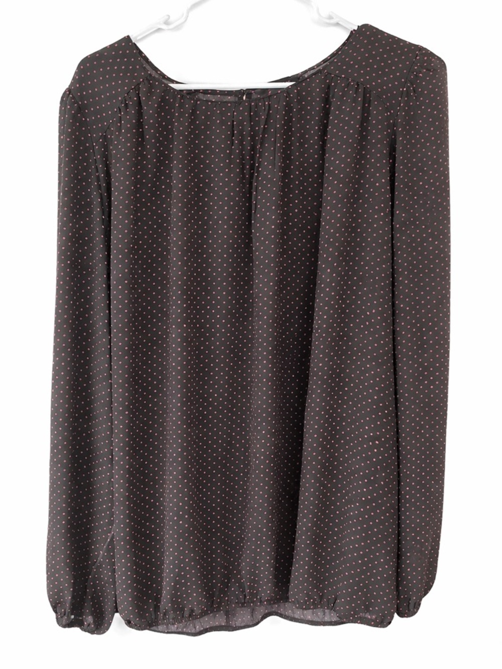 Black Pink Polka Dot Blouse Womens Sheer Long Sleeve Keyhole Back Flowy Top